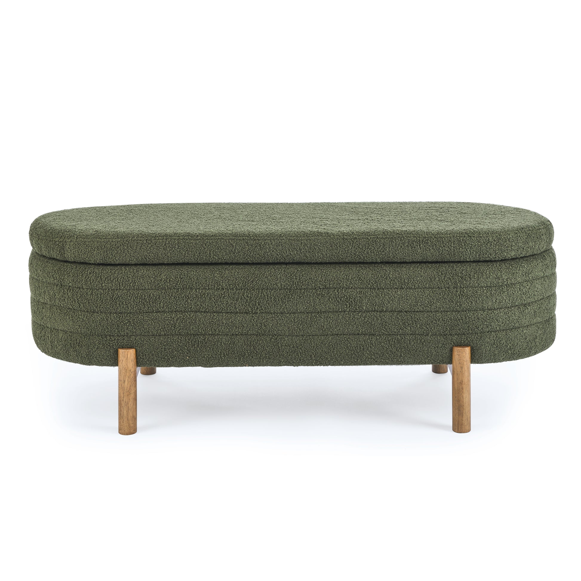 Ottoman Oval Storage Bench,Rubber Wood Leg, Green 46."X17.7"X10.8" Green Foam