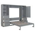 Queen Size Murphy Bed Wall Bed With Closet ,Drawers And Shelves,Gray Queen Gray Mdf Lvl