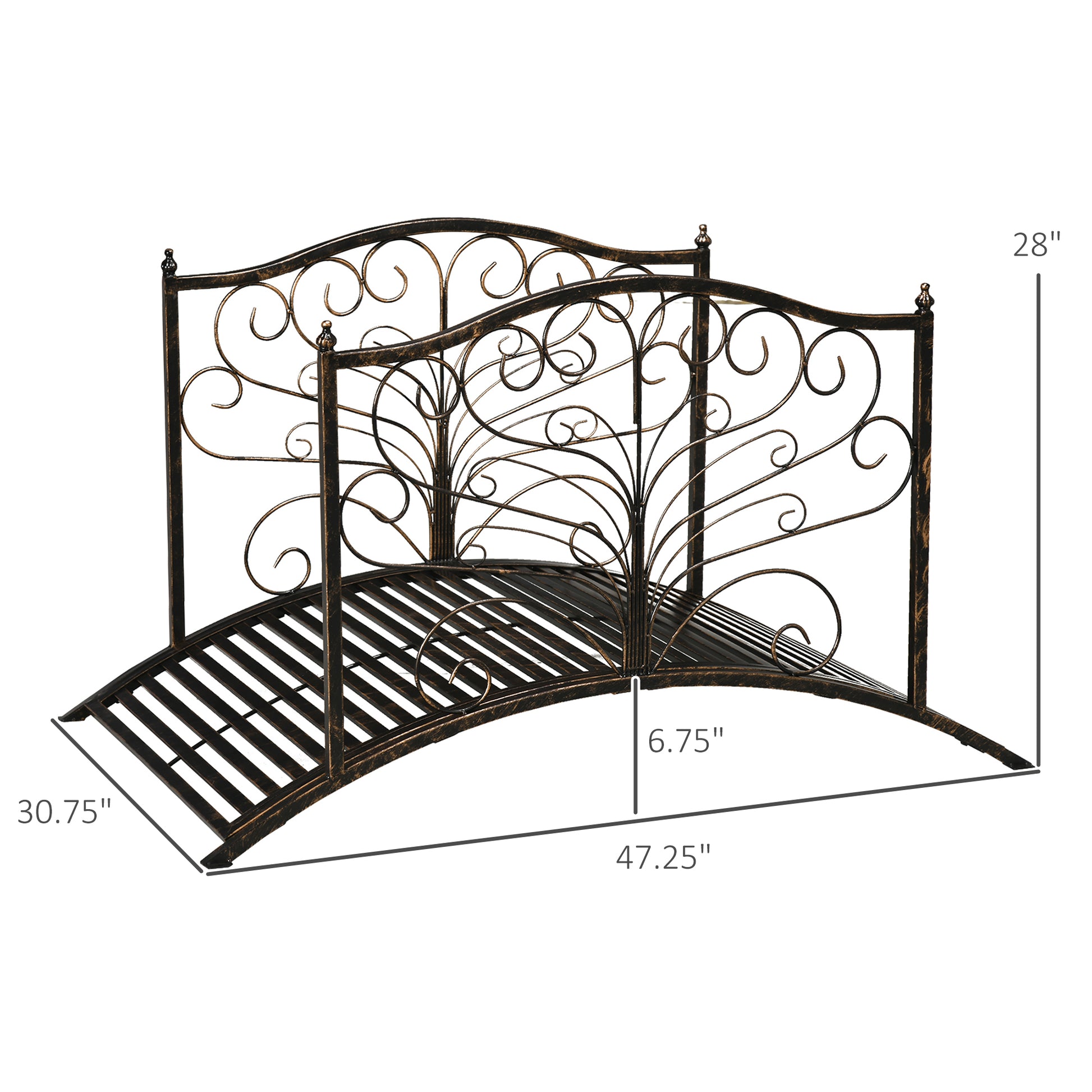 Outsunny 4 Metal Arch Backyard Garden Bridge With Safety Siderails, Delicate Scrollwork, & Easy Assembly, Black Bronze Black Metal