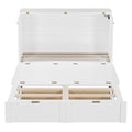 Full Size Murphy Bed With Drawer And A Set Of Sockets & Usb Ports, Pulley Structure Design, White Full White Plywood