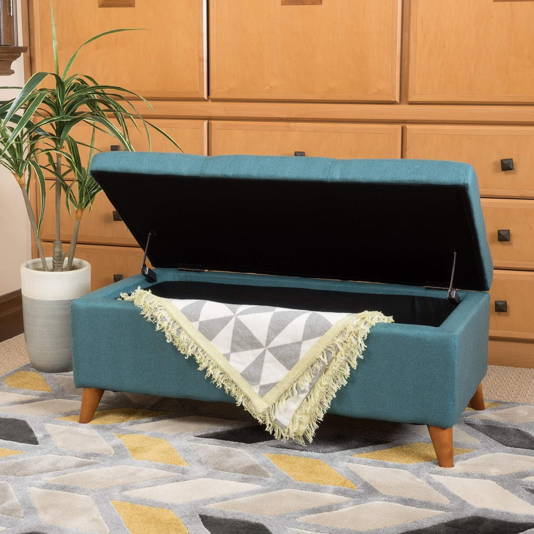 Storage Ottoman Teal Fabric