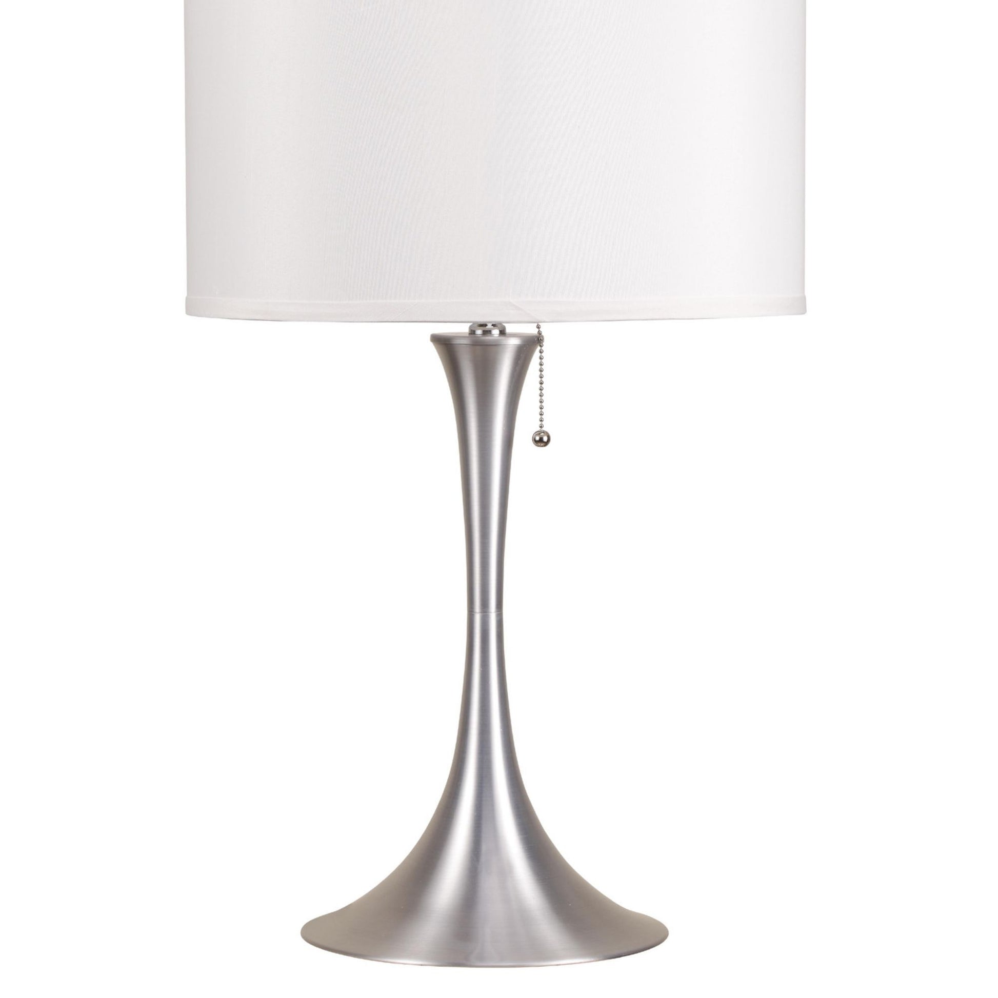 27" Tall Metal Retro Table Lamp With Silver Finish, White Linen Shade Multicolor Metal