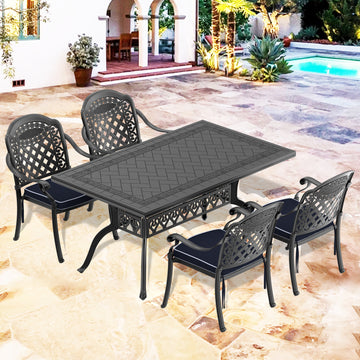 Cushions In Random Colors 5 Piece Set Of Cast Aluminum Patio Furniture With Cushions Yes Complete Patio Set Black Seats 4 Rust Resistant Frame Water Resistant Cushion Garden & Outdoor Complete Patio Sets Aluminium