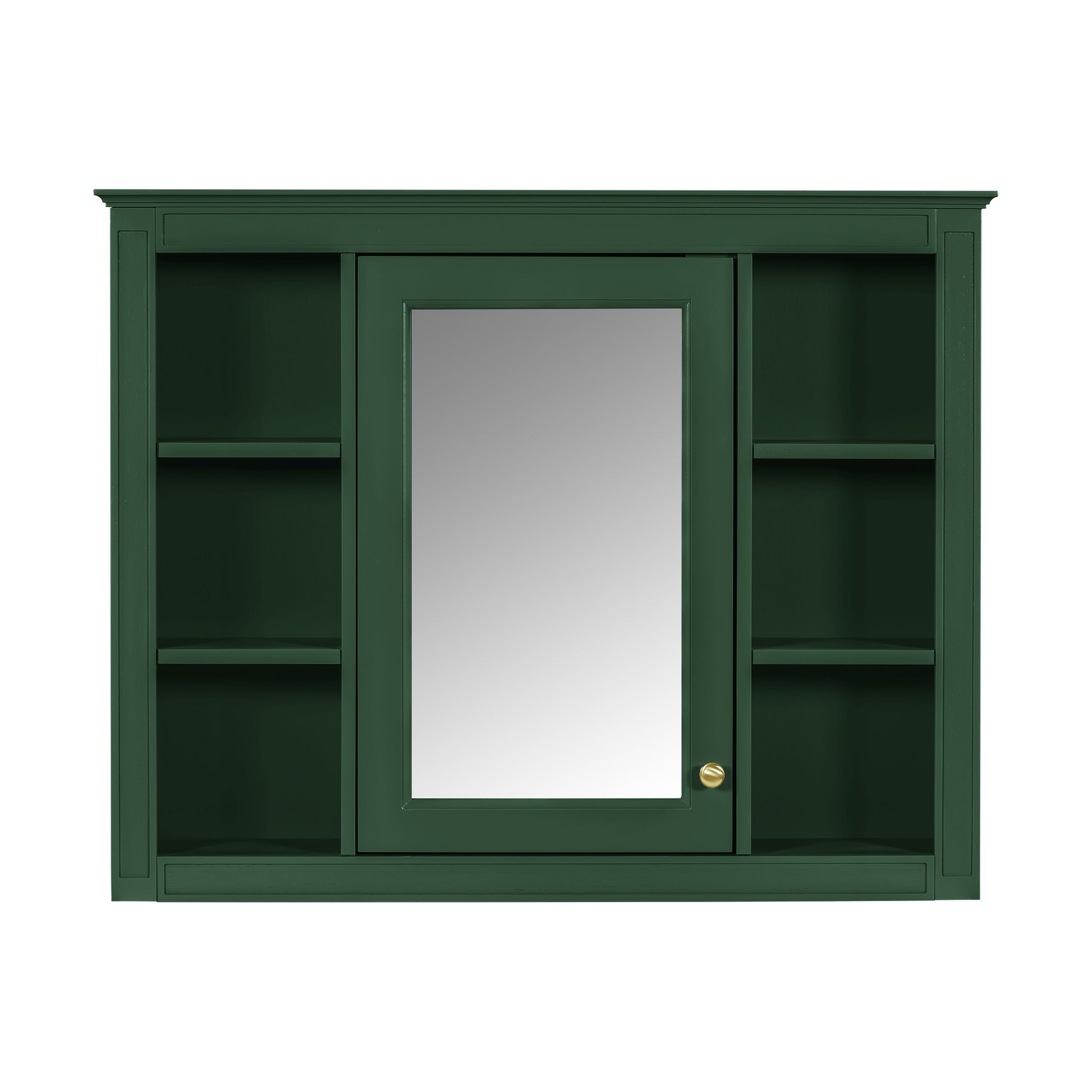 35'' X 27.5'' Medicine Cabinet, Wall Mounted Bathroom Storage Cabinet, Modern Bathroom Wall Cabinet With Mirror, Mirror Cabinet With 6 Open Shelves Not Include Bathroom Vanity Green 1 Bathroom Wall Mounted Modern Mdf Painted