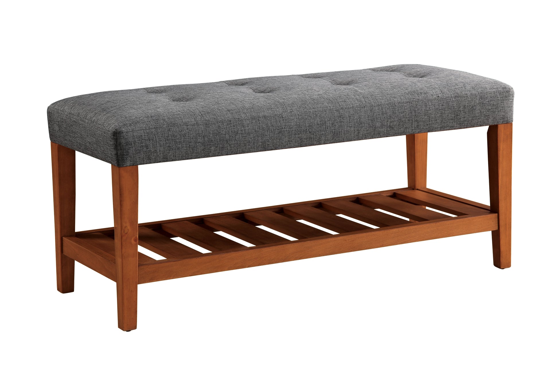 Charla Gray Fabric & Oak Finish Bench Gray Fabric,Synthetic Wood