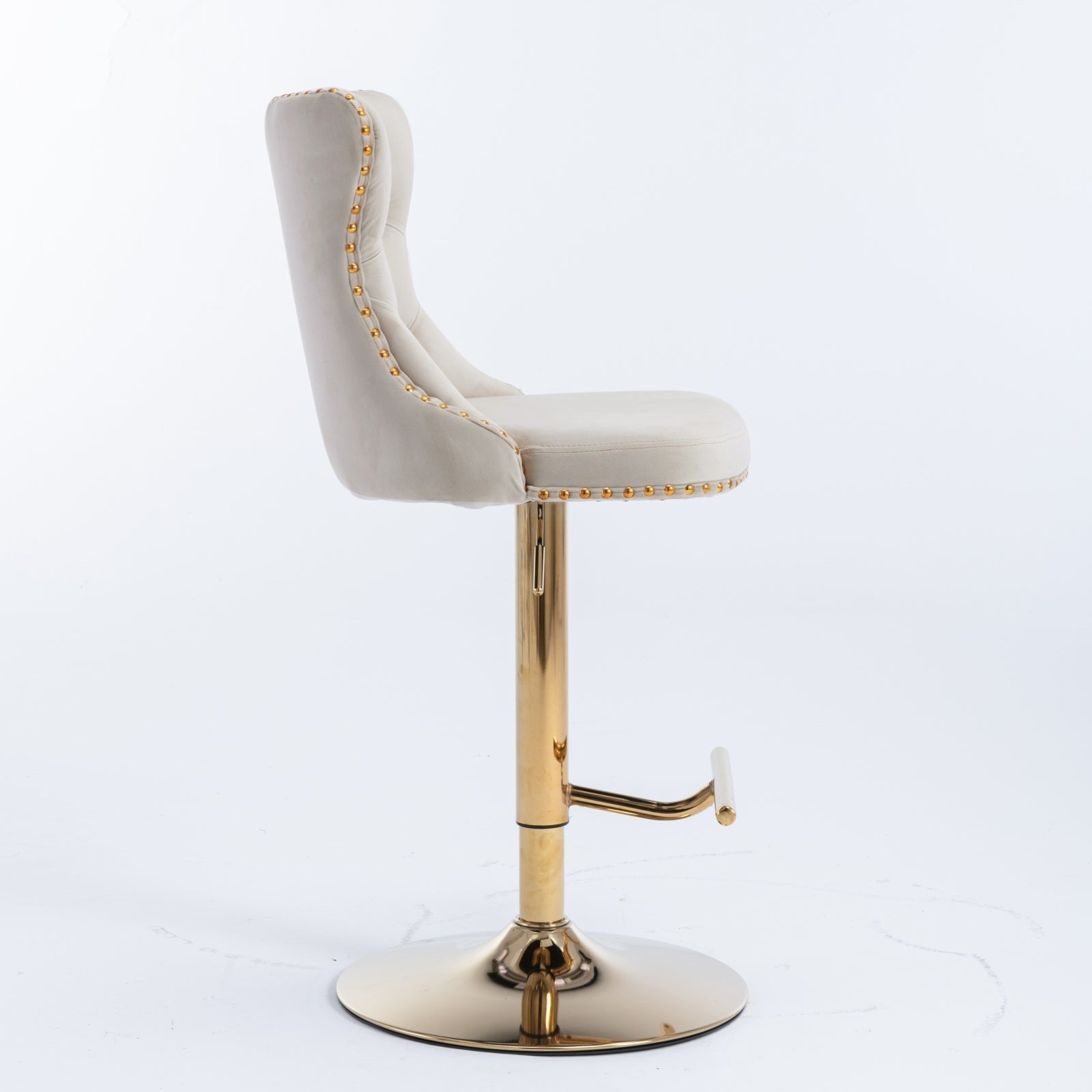 Golden Swivel Velvet Barstools Adjusatble Seat Height From 25 33 Inch,Modern Upholstered Bar Stools With Backs Comfortable Tufted For Home Pub And Kitchen Island,Beige,Set Of 2 Beige American Design Set Of 2 Foam Velvet