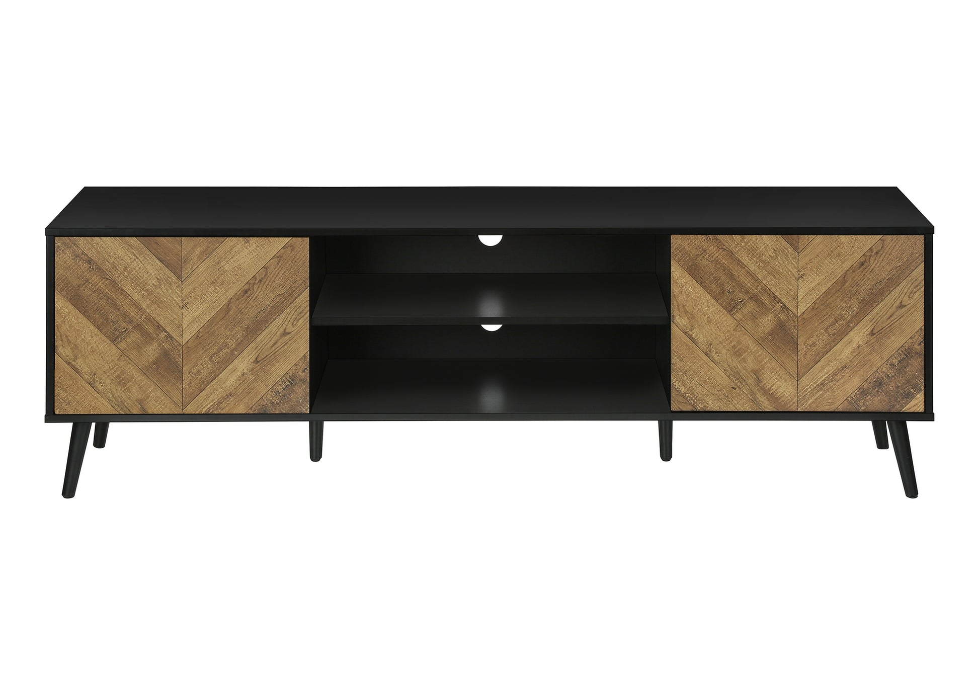 Tv Stand, 72 Inch, Console, Media Entertainment Center, Storage Cabinet, Living Room, Bedroom, Brown And Black Laminate, Black Wood Legs, Contemporary, Modern Black 80 89 Inches Particle Board
