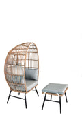Outdoor Garden Wicker Egg Chair And Footstool Patio Chaise, With Cushions, Outdoor Indoor Basket Chair Yes Blue Neutral Seats 2 Garden & Outdoor European,Modern Steel