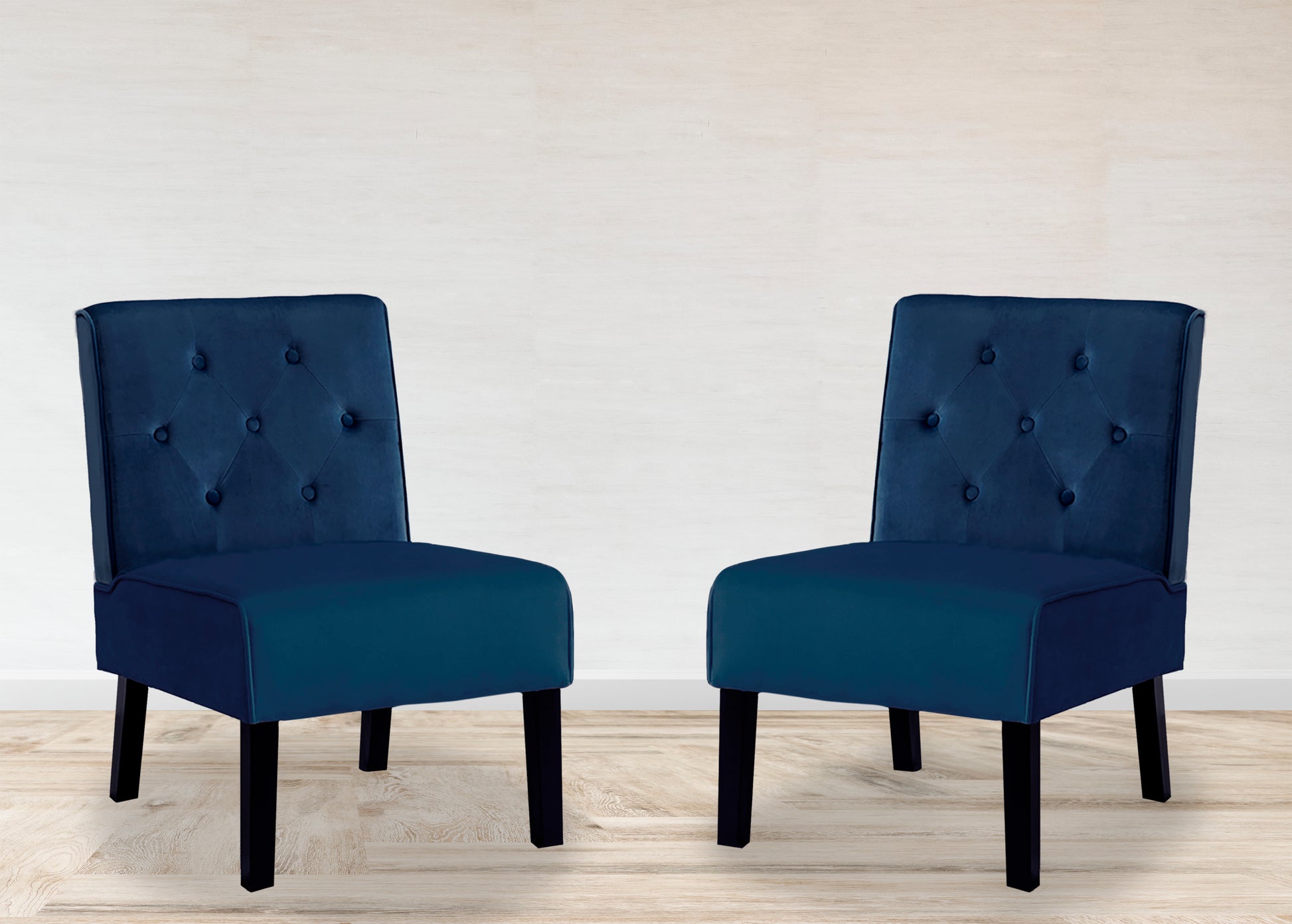 Reese 53" 2Piece Living Room Armless Button Tufted Pattern Accent Chair With Velvet Fabric And Premium High Density Foam Cushion, Dark Blue Dark Blue Velvet