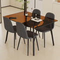 Table And Chair Set.Large Modern Rectangular Table With Brown Glass Top And Silver Metal Legs. Paired With 4 Dark Gray Chairs With Soft Linen Fabric Cushions And Black Metal Legs. Dark Gray,Silver