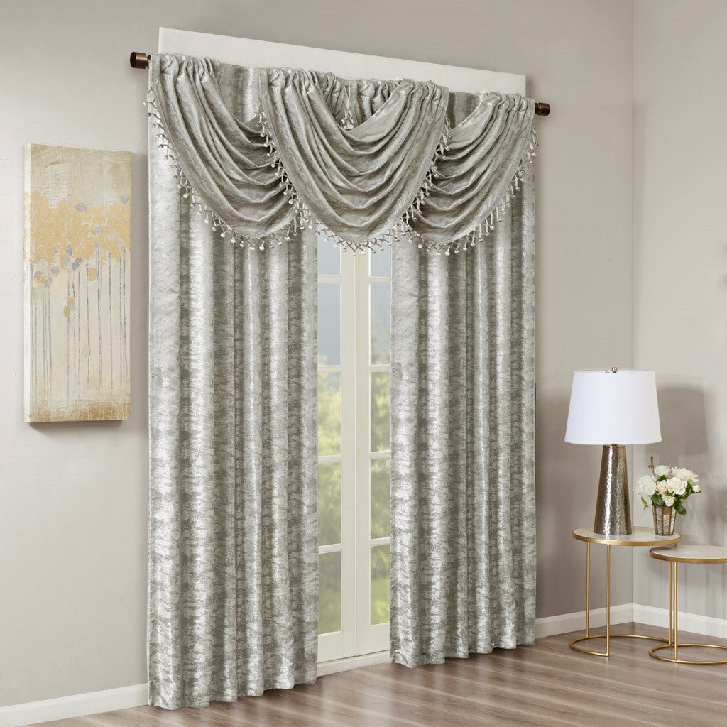 Jacquard Lined Total Blackout Rod Pocket Back Tab Curtain Panel Only 1 Pc Panel Grey Silver Polyester