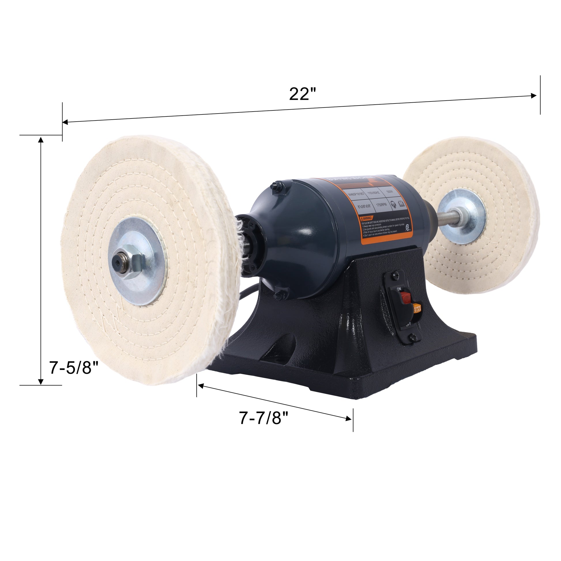 Extra Long 8 Inch Electric Polisher Bench Buffer Grinder 4 Pole Motor Includes 4Pcs 80Ply Thic Buffing Wheels For Polishing Metal, Jewelry, Knives, Wood, Jade,Etc. Csa Certificated Blue Steel