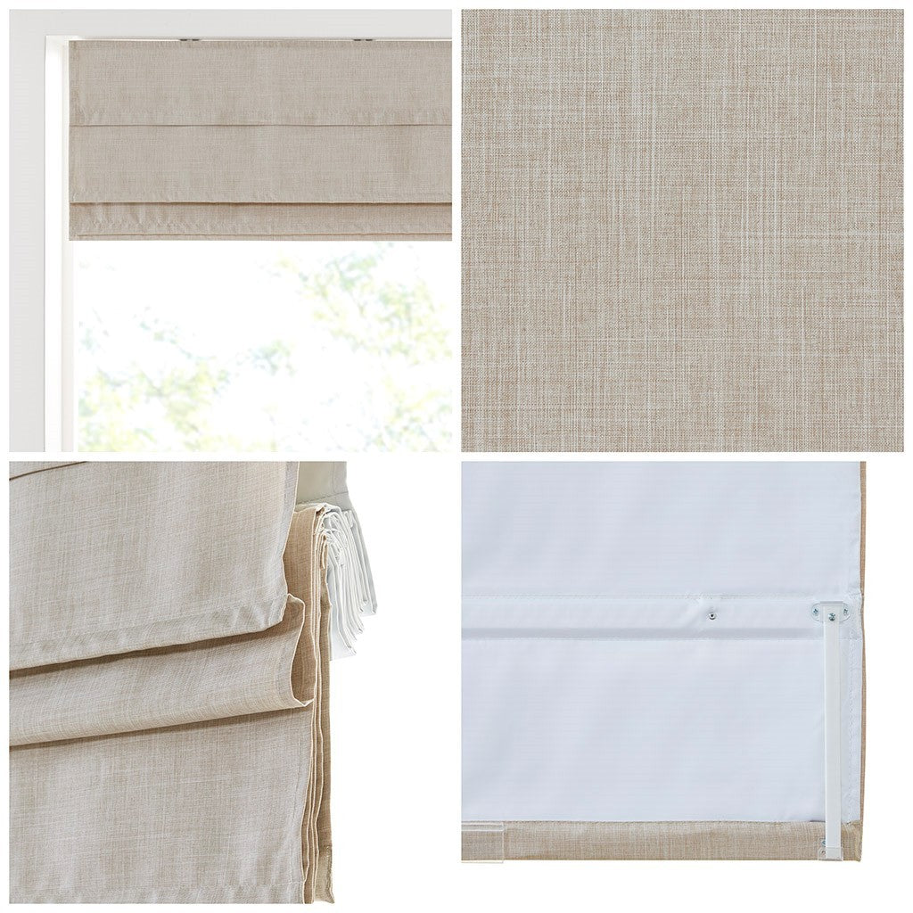 Faux Linen Cordless Total Blackout Roman Shade Natural Polyester