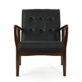 Club Chair, Mid Century Modern Faux Leather Club Chair With Wood Frame Black Pu