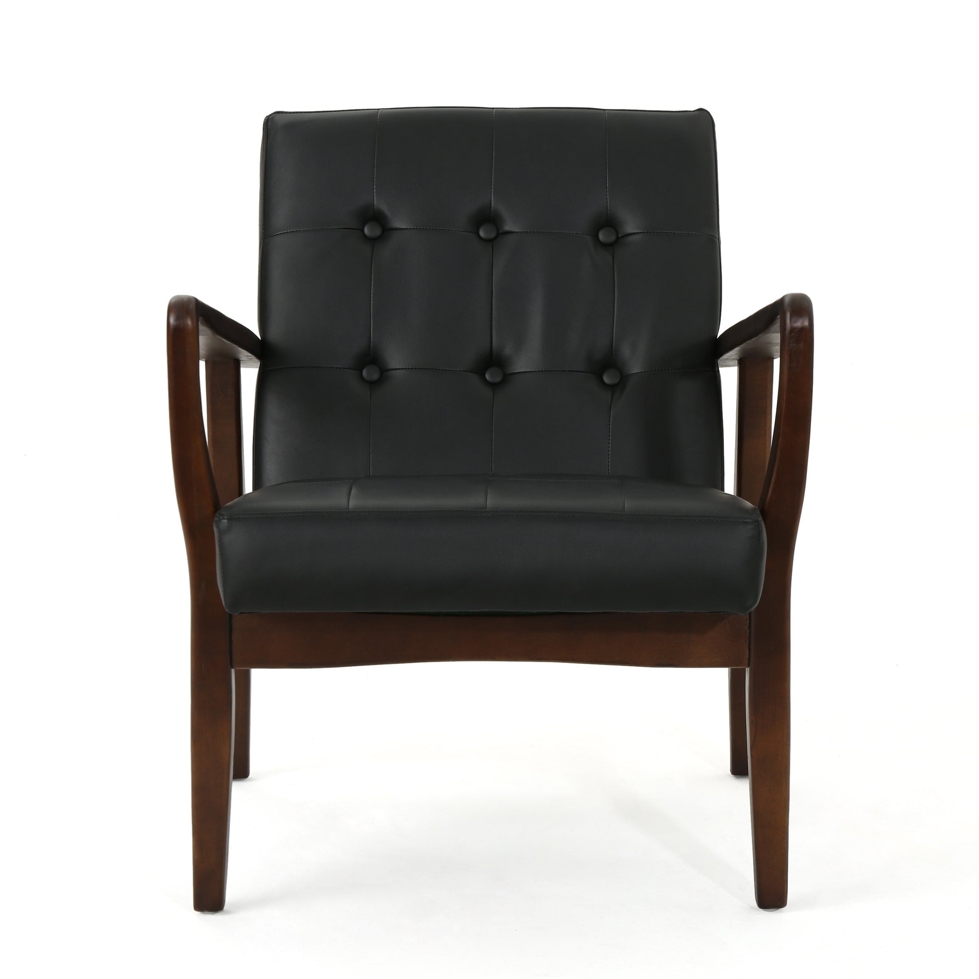 Club Chair, Mid Century Modern Faux Leather Club Chair With Wood Frame Black Pu