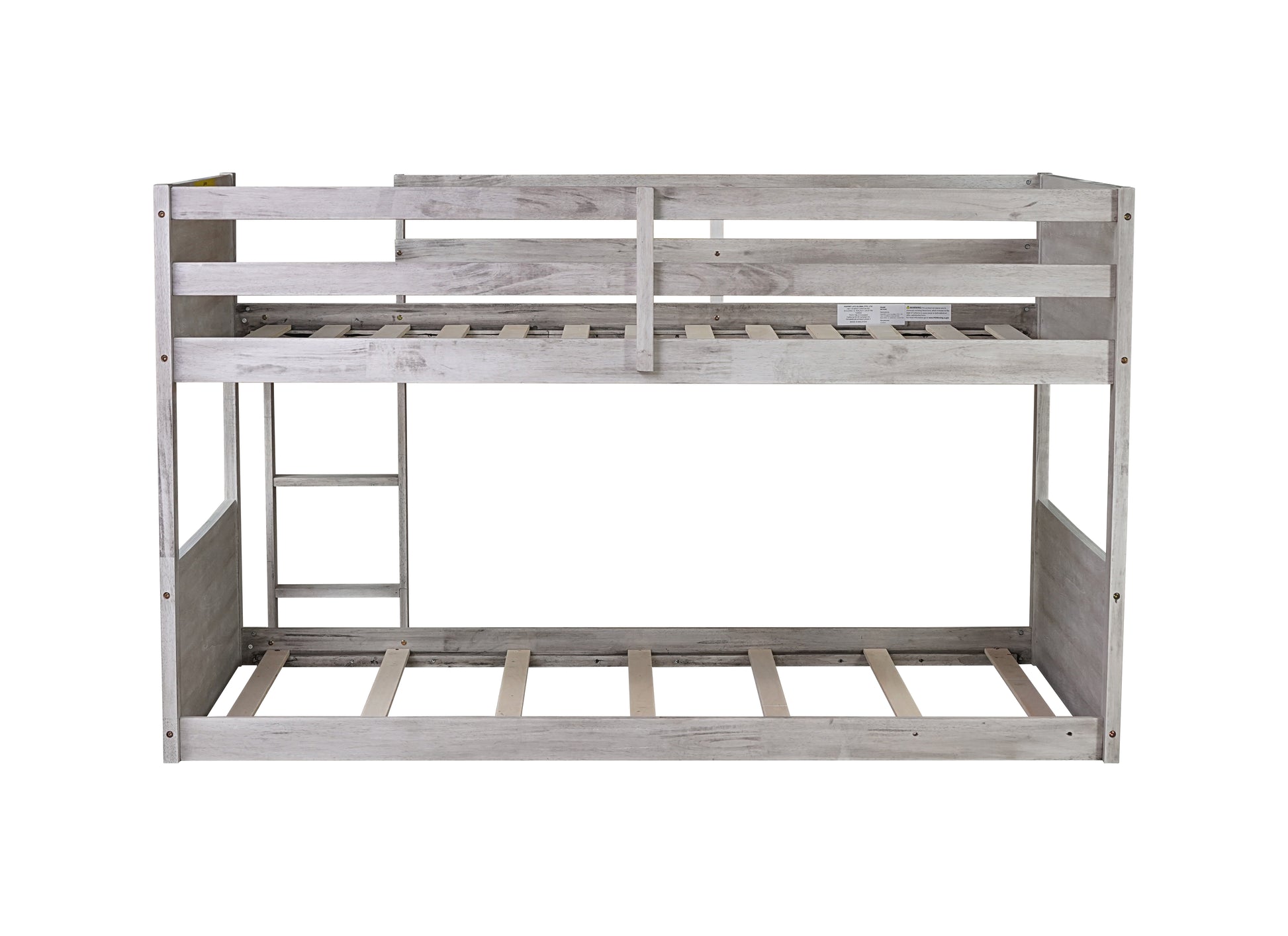 Twin Over Twin Floor Bunk Bed With Panelled Headboard And Footboard, Solid Rubber Wood Foundation With Safety Guardrails, Built In Ladder,Antique White Twin Antique White Rubber Wood