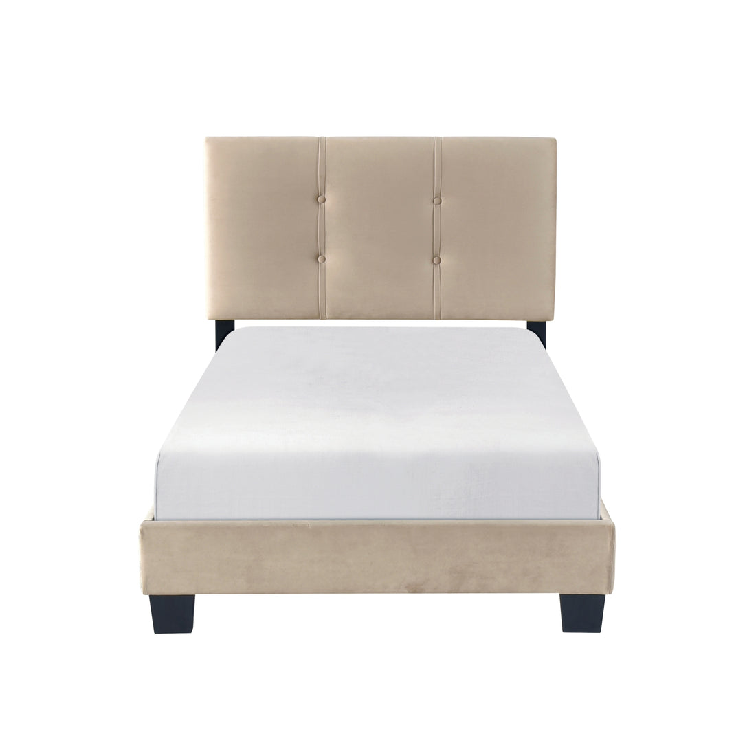 1Pc Twin Platform Bed Light Brown Velvet Upholstered Adjustable Height Headboard Button Tufted Solid Wood Bedroom Furniture Box Spring Not Required Twin Light Brown Wood Bedroom Velvet Solid Wood