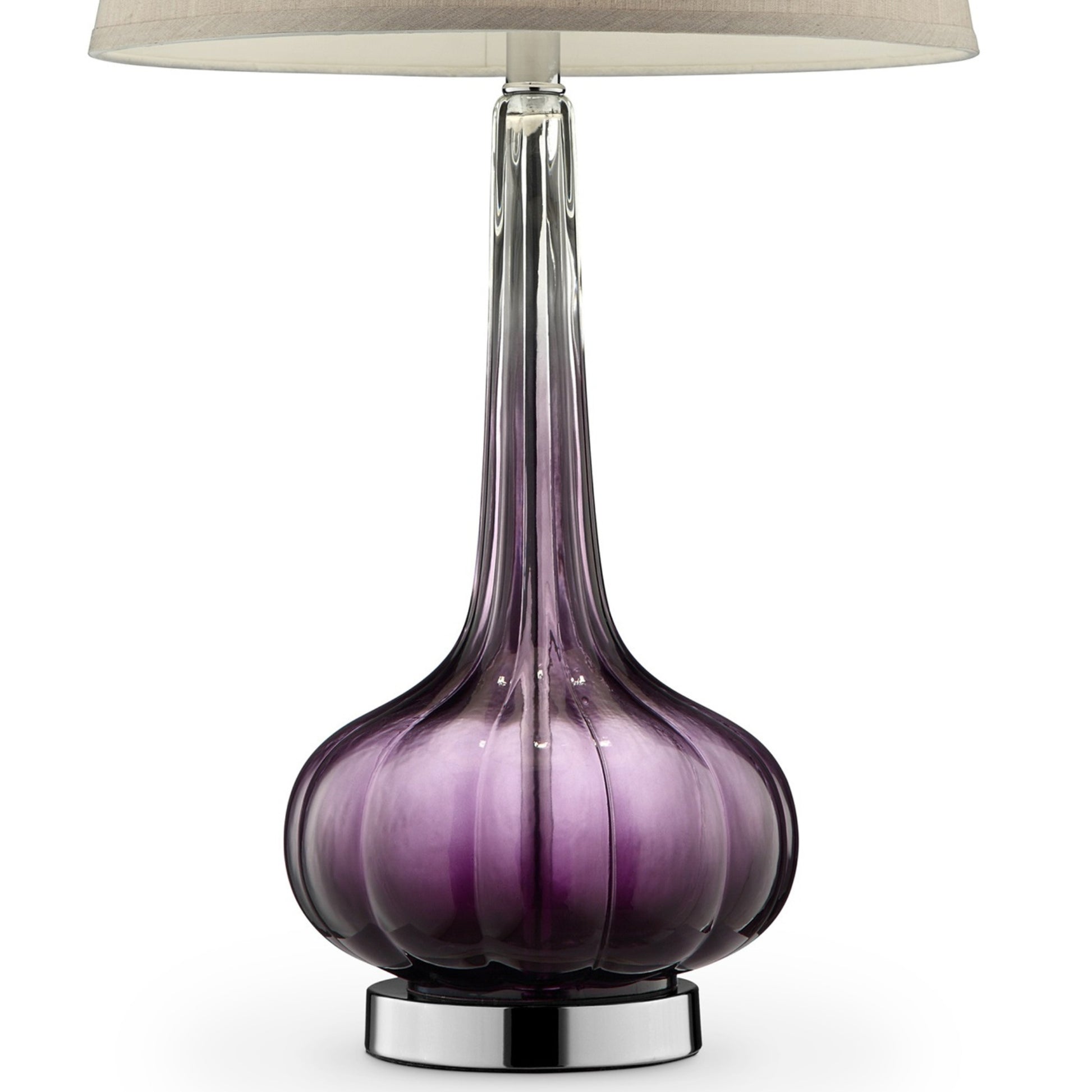 30" Tall Glass Table Lamp "Mulberry" With Purple Finish, Fabric Shade Purple Glass