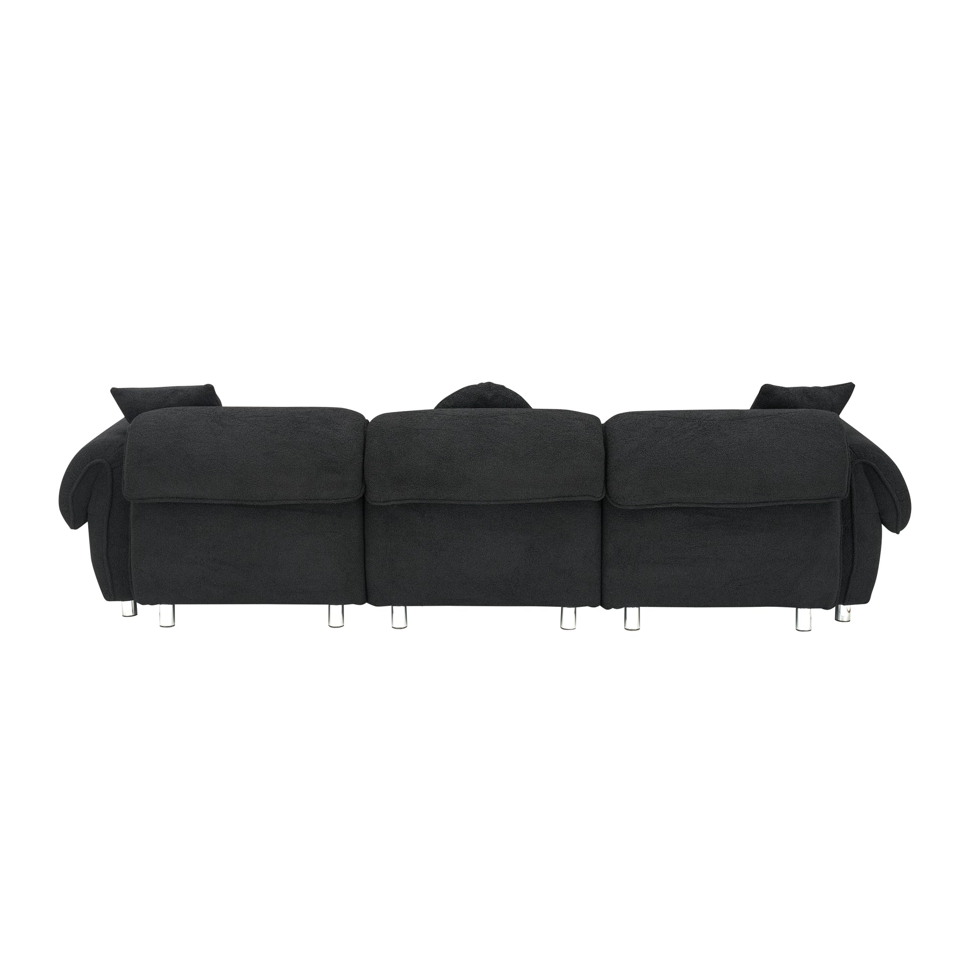 24005 Black Teddy Velvet Fabric, With 3 Pillows, Three Person Sofa Can Be Placed In The Living Room And Other Scenes Black Polyester Blend 3 Seat