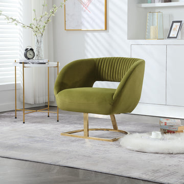 Coolmore Upholstered Tufted Living Room Chair Textured Linen Fabric Accent Chair With Metal Stand Olive Velvet