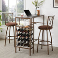 3 Piece Bar Steels Kitchen Dining Room Table Set Retro Brown Bar Chair For Dining Room Antique Brown Seats 2 Brown Dining Room American Design,American Traditional,Antique Rectangular Metal & Wood Dining Table With Chair Metal & Wood