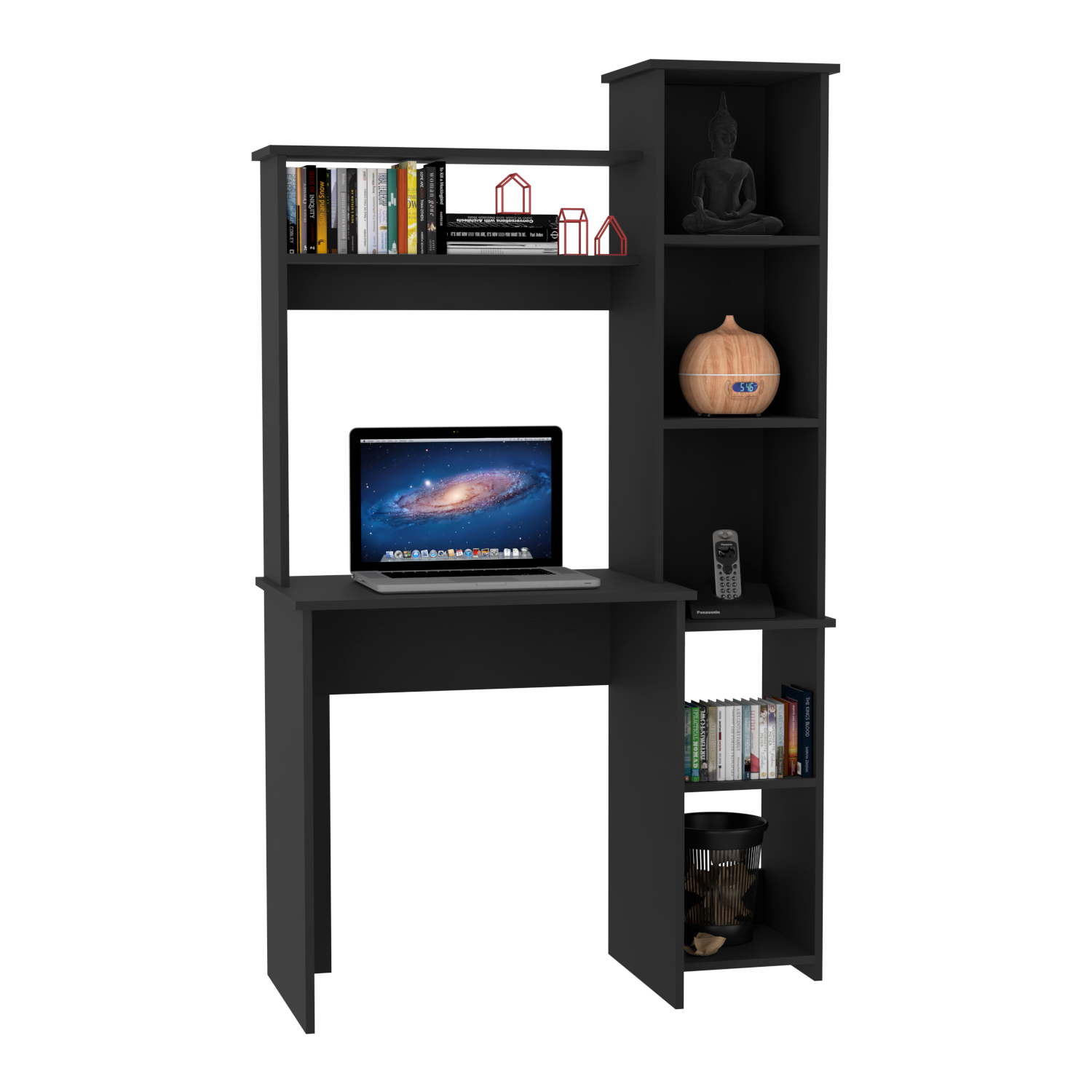 Versalles Writintg Desk, Two Superior Shelves, Five Cubbies Black Black Computer Desk Office Modern Freestanding Rectangular Shelves Desk Rectangular Particle Board Particle Board