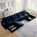 Big Deep Seat U Shaped Corduroy Sectional Couches For Living Room, 4 Seater Sofa Couch With 2 Storage Footstool And 4 Waist Pillows Corduroy, Blue Blue Corduroy 4 Seat