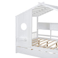 Wooden Full Size House Bed With Trundle, Modern Design For Kids With Storage Shlef, White Full White Solid Wood