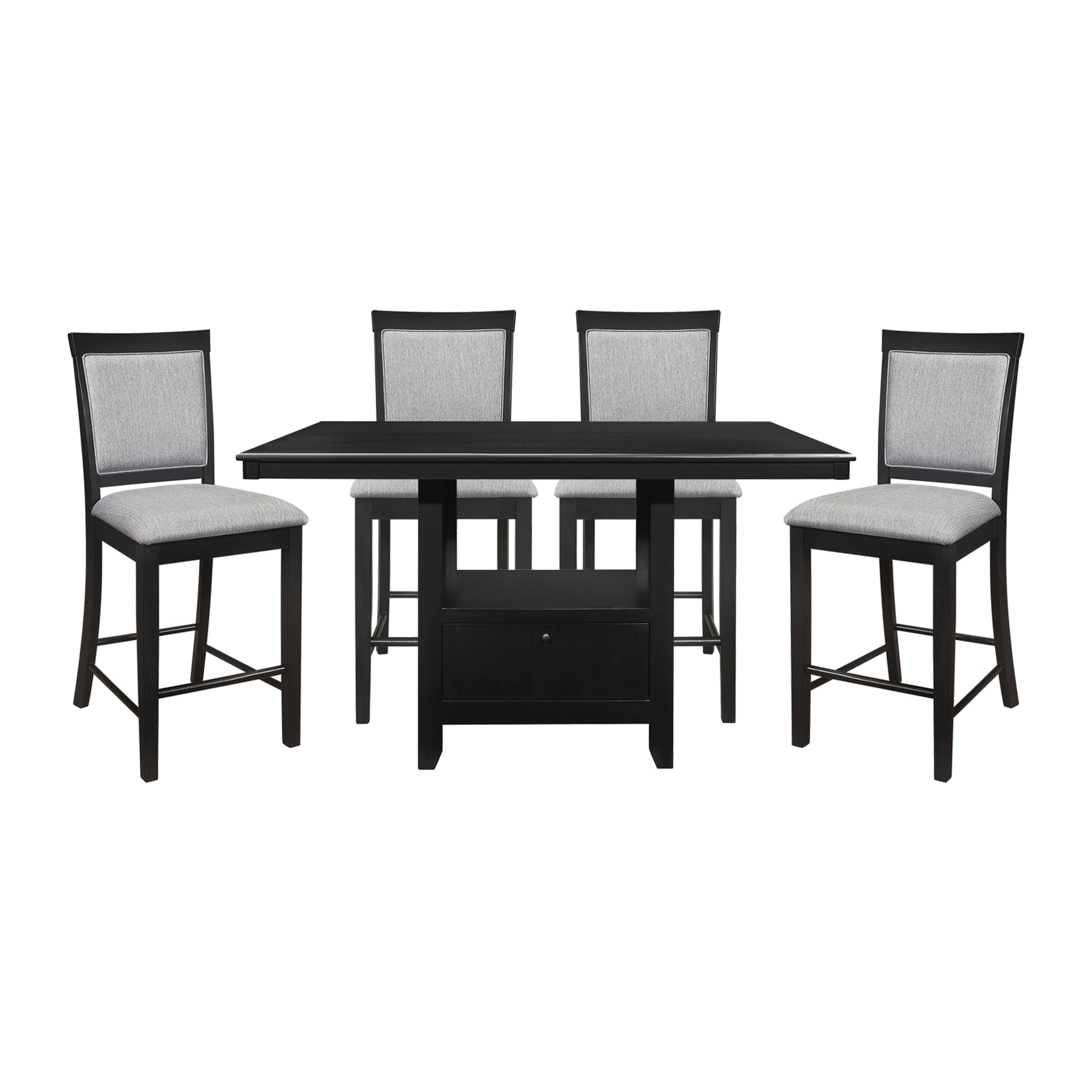 Charcoal Gray Finish 5Pc Dining Counter Height Table With Base Storage And 4 Counter Height Chairs Set Casual Style Dining Kitchen Wooden Furniture Wood Wood Charcoal Grey Seats 4 Wood Dining Room Casual Rectangular Dining Table With Chair Wood