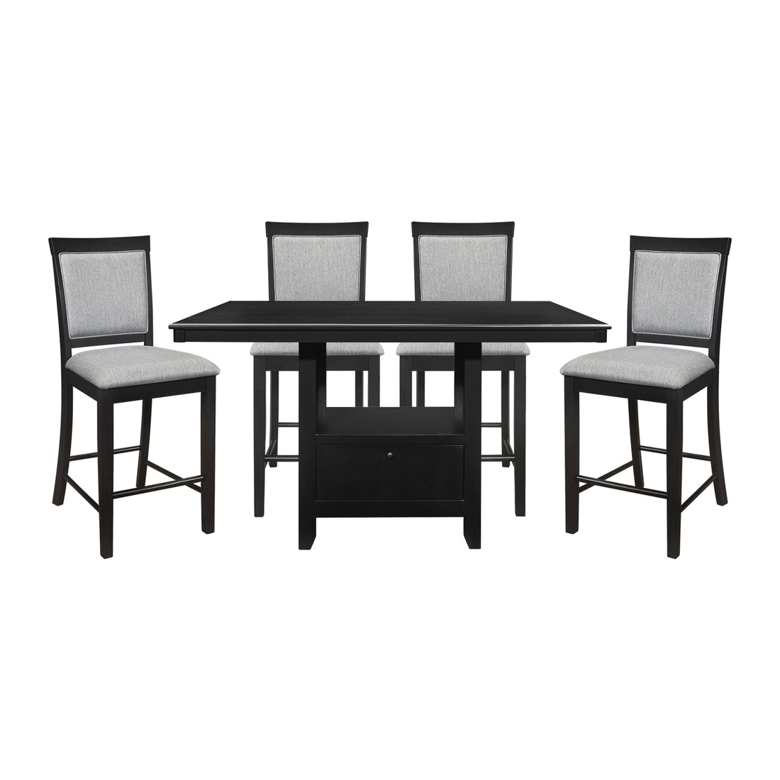 Charcoal Gray Finish 5Pc Dining Counter Height Table With Base Storage And 4 Counter Height Chairs Set Casual Style Dining Kitchen Wooden Furniture Wood Wood Charcoal Grey Seats 4 Wood Dining Room Casual Rectangular Dining Table With Chair Wood