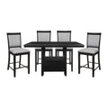 Charcoal Gray Finish 5Pc Dining Counter Height Table With Base Storage And 4 Counter Height Chairs Set Casual Style Dining Kitchen Wooden Furniture Wood Wood Charcoal Grey Seats 4 Wood Dining Room Casual Rectangular Dining Table With Chair Wood