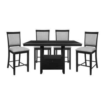 Charcoal Gray Finish 5Pc Dining Counter Height Table With Base Storage And 4 Counter Height Chairs Set Casual Style Dining Kitchen Wooden Furniture Wood Wood Charcoal Grey Seats 4 Wood Dining Room Casual Rectangular Dining Table With Chair Wood