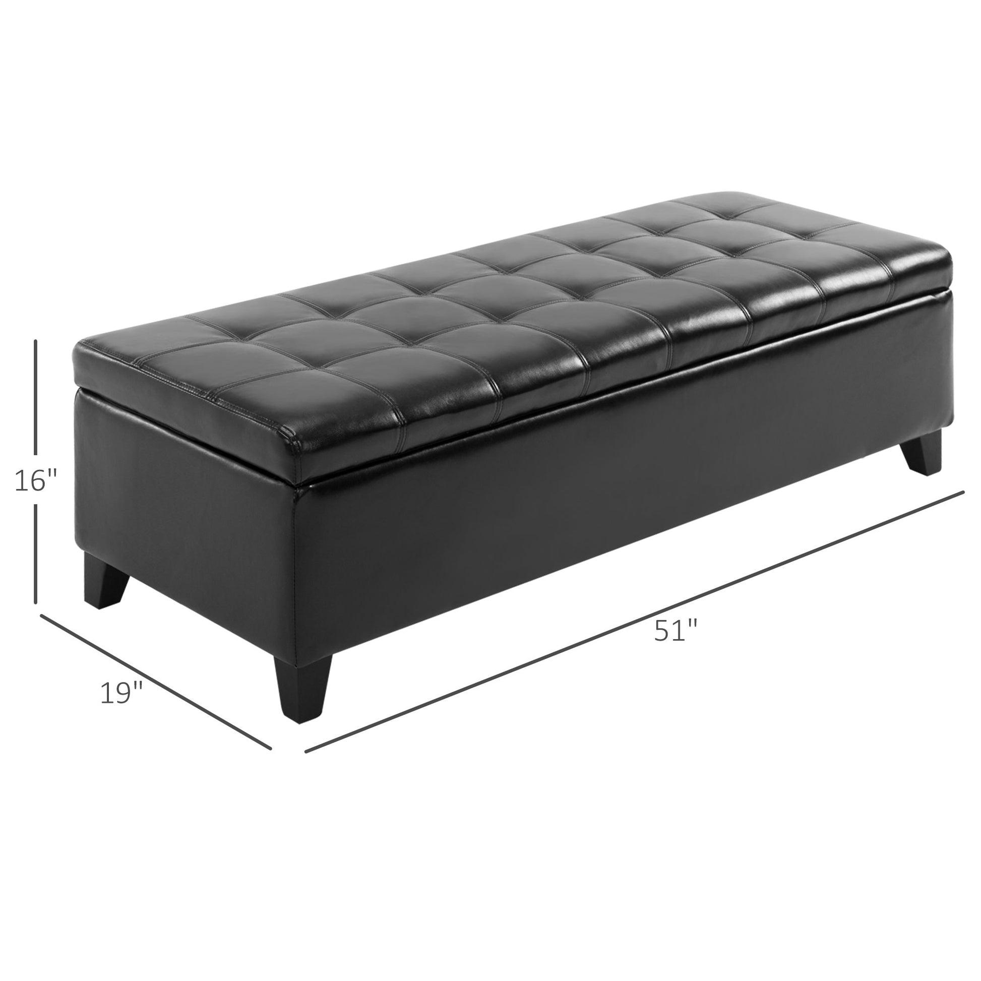 Homcom 51" Ottoman Storage Bench, Faux Leather Storage Chest With Lift Top, Tufted Ottoman With Storage For Living Room, Entryway, Black Black Pu