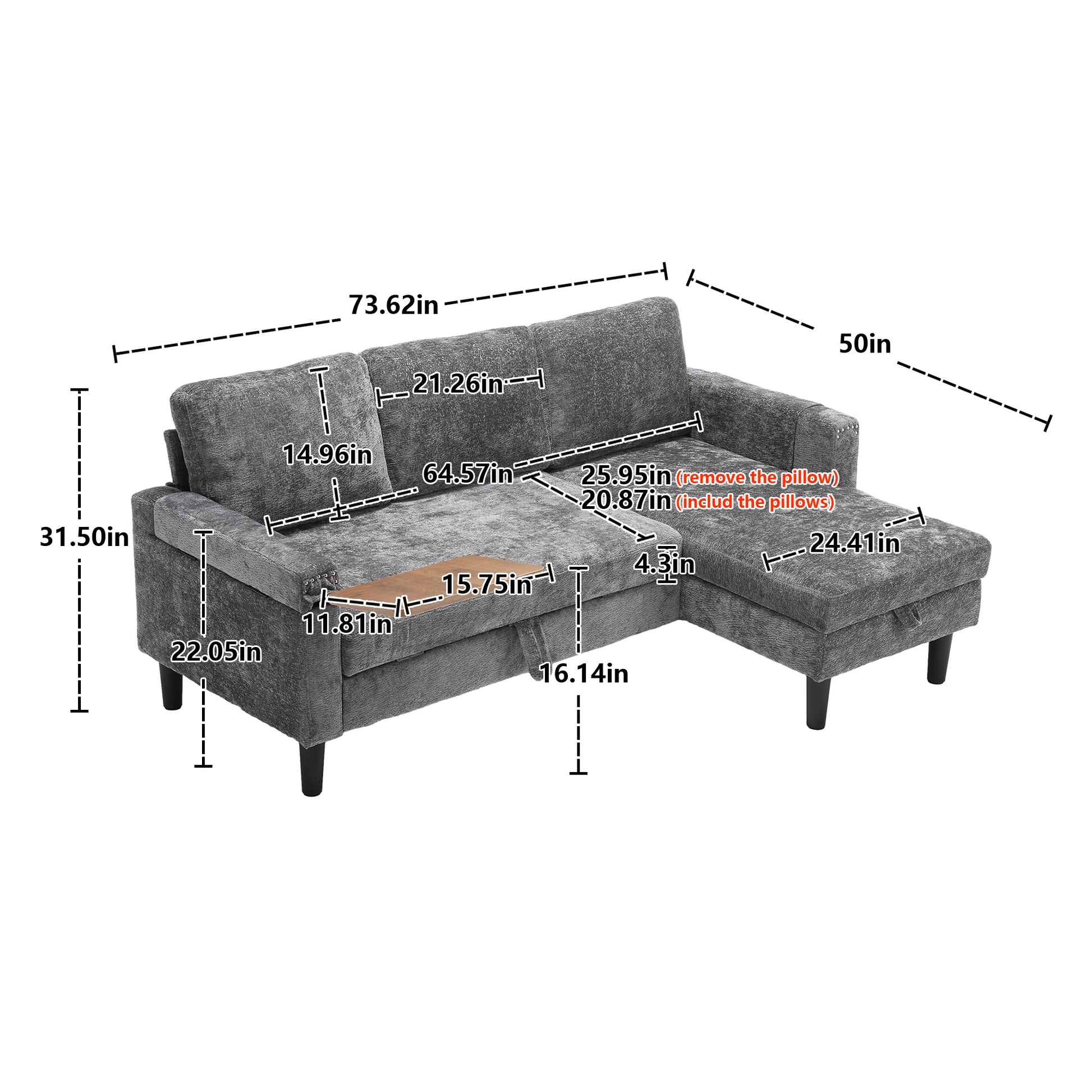 United Sectional Sofa Reversible Sectional Sleeper Sectional Sofa With Storage Chaise Gray Chenille