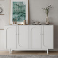 Stylish And Functional 4 Door Intaglio Storage Cabinet With Pine Legs, Solid Wood Pulls And Mdf, For Living Room Bedroom,And Kitchen,White White Mdf