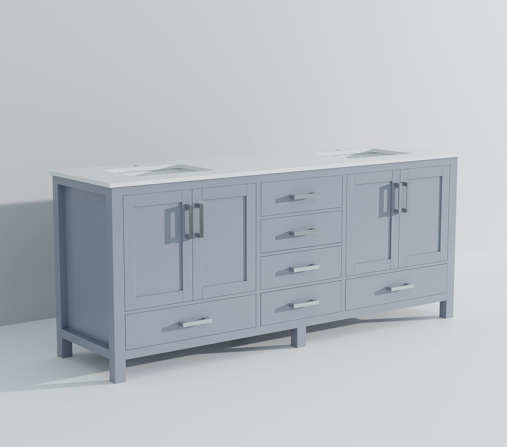 Dark Grey Double Bath Vanity 84 In. W X 22 In. D, With White Quartz Top Dark Grey Plywood Wood