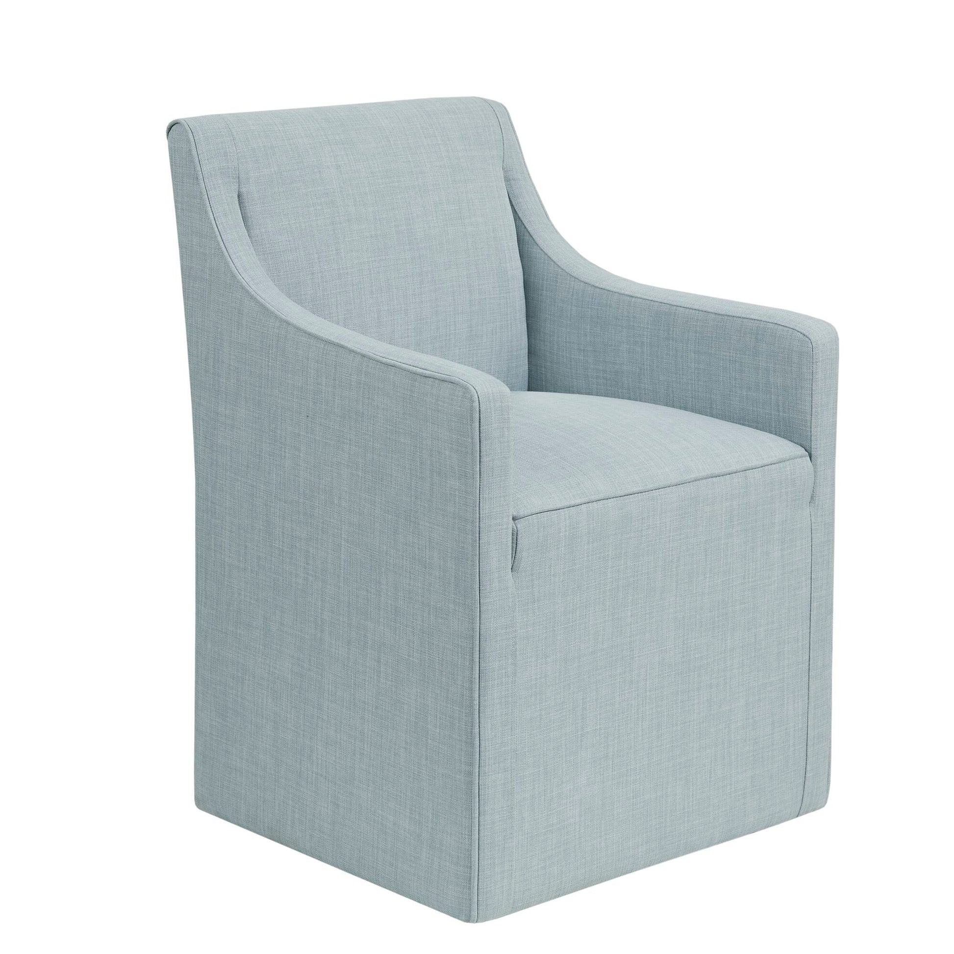 Skirted Dining Arm Chair With Casters Blue Wood