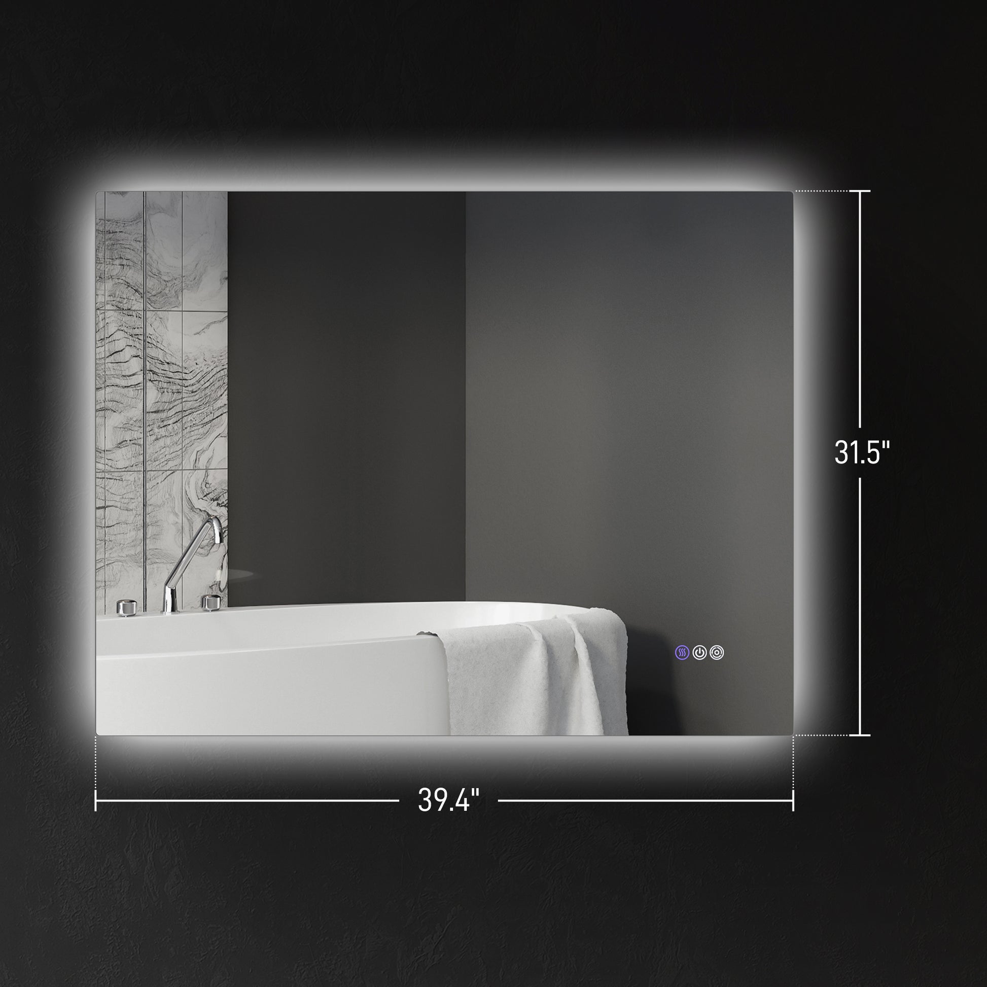 Homcom Led Bathroom Mirror With Lights, 39" X 32" Backlit Led Mirror For Bathroom With Anti Fog, Memory & Infinite Color Temperature, Wall Mounted Dimmable Vanity Mirror, Horizontal Vertical Placement Clear Glass