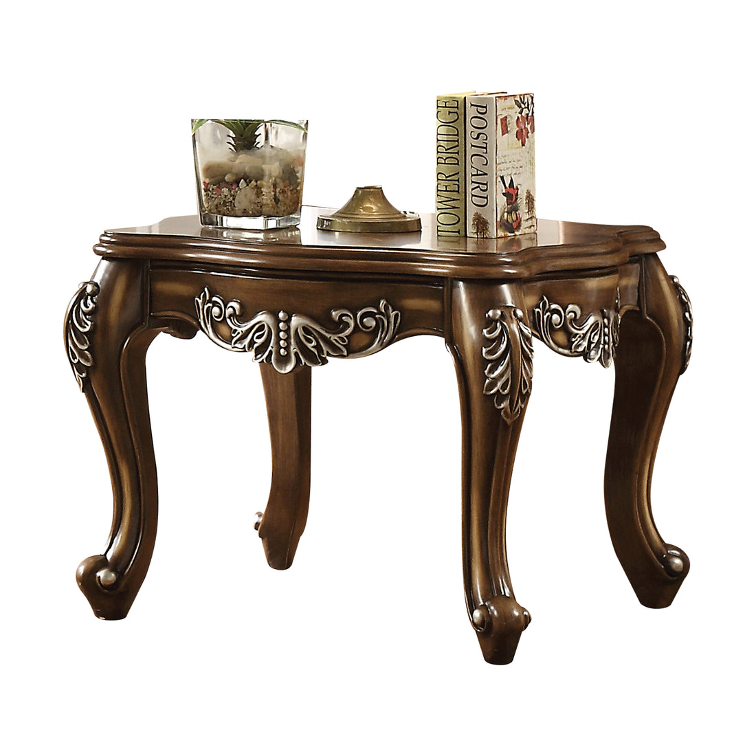 Antique Oak End Table With Queen Anne Legs Oak Primary Living Space Square Solid Wood Mdf