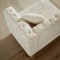 Chenille Pull Buckle Design Sofa For Living Room,Buttons Tufted With Copper Nail Decoration Armrest, Modern Couch Upholstered Button And Metal Legs Beige Foam Chenille 5 Seat