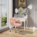 Vinsetto Faux Fur Desk Chair, Swivel Vanity Chair With Adjustable Height And Wheels For Office, Bedroom, Pink Pink Metal