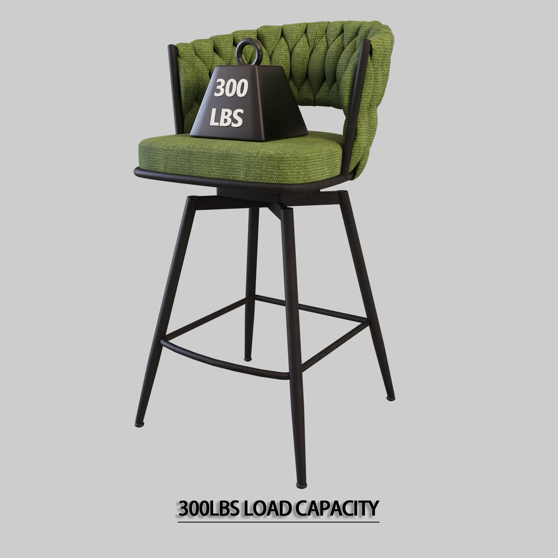 Bar Chair Suede Woven Bar Stool Set Of 4,Black Legs Barstools No Adjustable Kitchen Island Chairs,360 Swivel Bar Stools Upholstered Bar Chair Counter Stool Arm Chairs With Back Footrest, Green Metal Green Kitchen Dining Chairs Foam Technical Leather