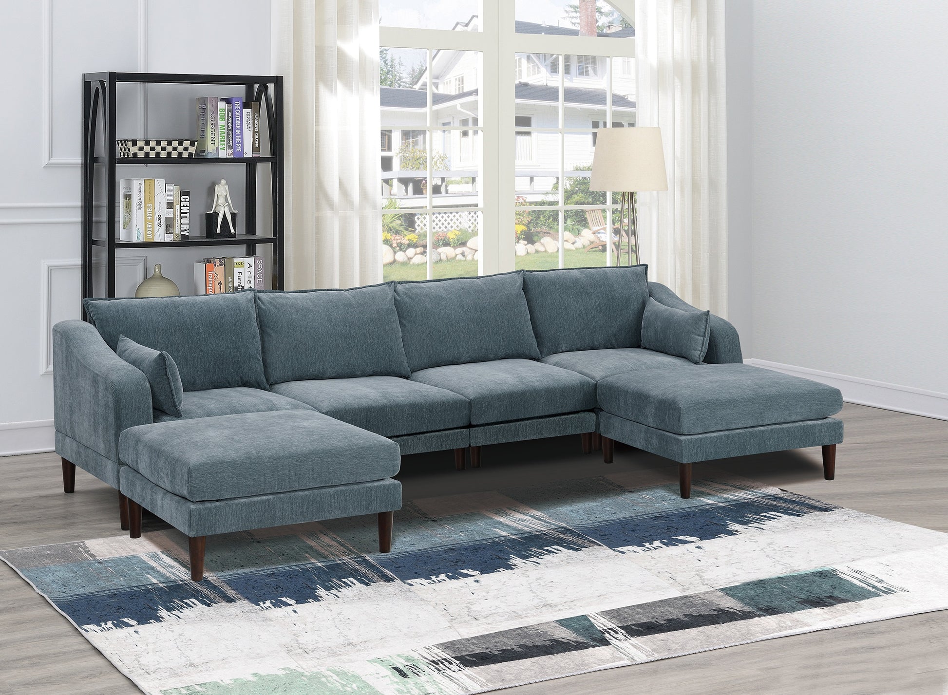 Modern Gorgeous Mineral Morgan Fabric 6Pcs Modular Sectional Set Armless Chairs One Arm Chair Ottoman U Shaped Couch Living Room Grayish Primary Living Space Cushion Back Classic,Contemporary,Modern