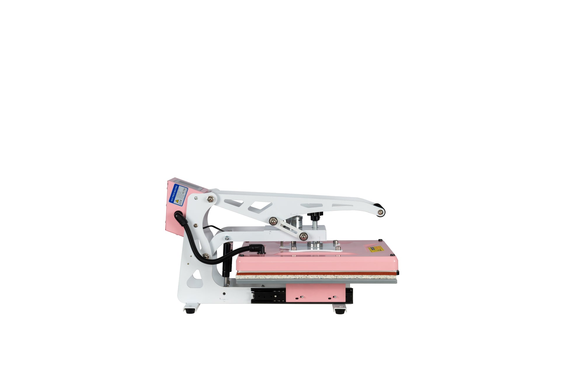13X18 Semi Automatic Heat Press Machine With Auto Open And Slide Out Base Pink White Aluminium
