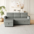 85 Inches Corduroy Sofa Bed, 3 Seater Sleeper Sofa With Storage Chaise, Square Handrail With Two Cup Holder And Usb Charge Port, Pull Out Couch For Living Room Light Grey Corduroy 3 Seat