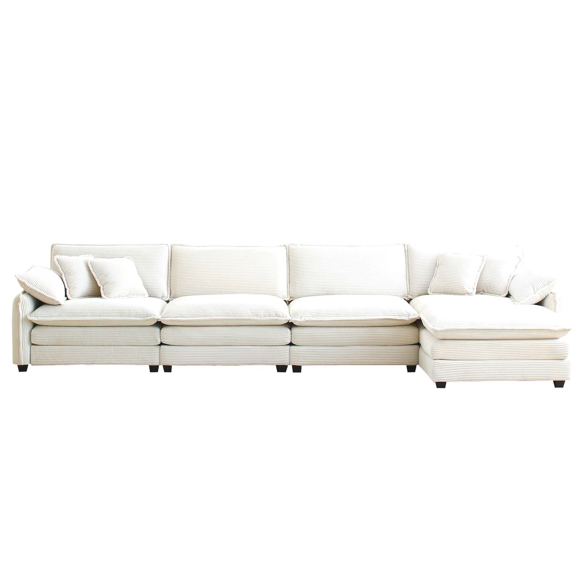 Corduroy Sofa Modern Upholstered 4 Seater With With 1 Footstool Corduroy Fabric Sofaoffice Living Room Apartment Comfort Sofa, Easy To Assemble With 2 Arm Pillows And 4 Throw Pillows Beige Corduroy 4 Seat
