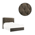 Wooden Queen Bed With Button Tufted Upholstered Headboard, Gray And Brown Queen Grey Brown Wood Fabric