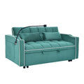 55.51 Inch Versatile Foldable Sofa Bed In 3 Lengths, Modern Sofa Sofa Sofa Velvet Pull Out Bed, Adjustable Back And With Usb Port And Ashtray And Swivel Phone Stand Green Full Antique Blue Green