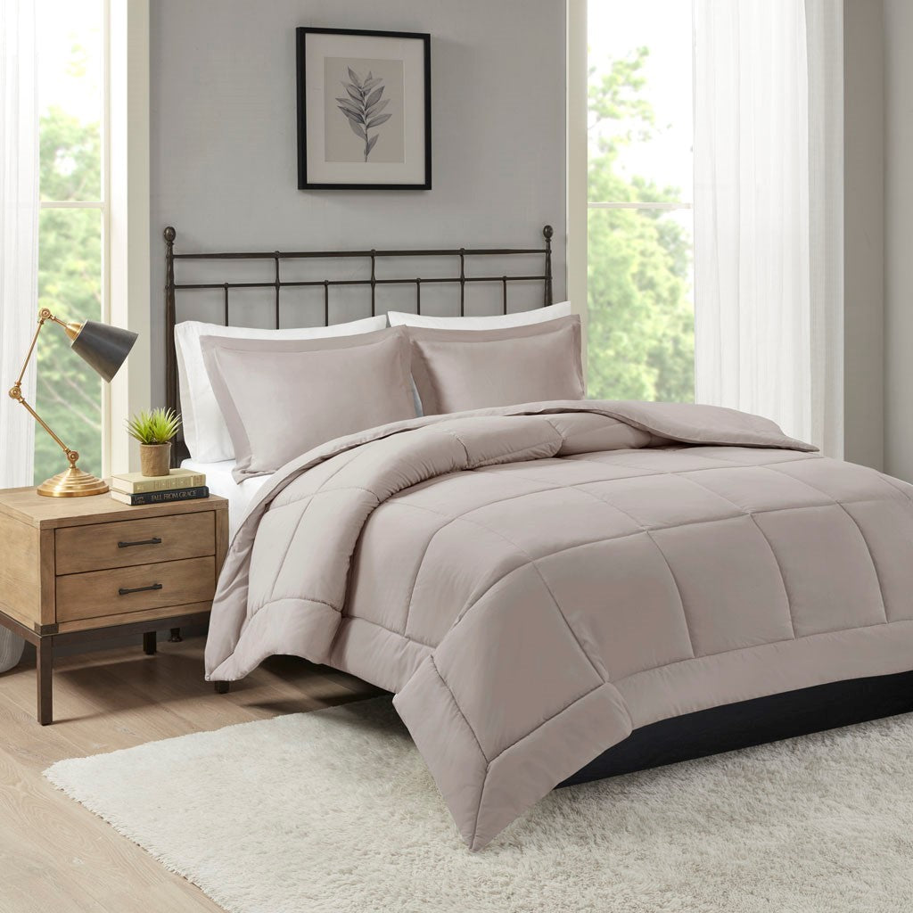 Microcell Down Alternative Comforter Mini Set King Taupe Microfiber