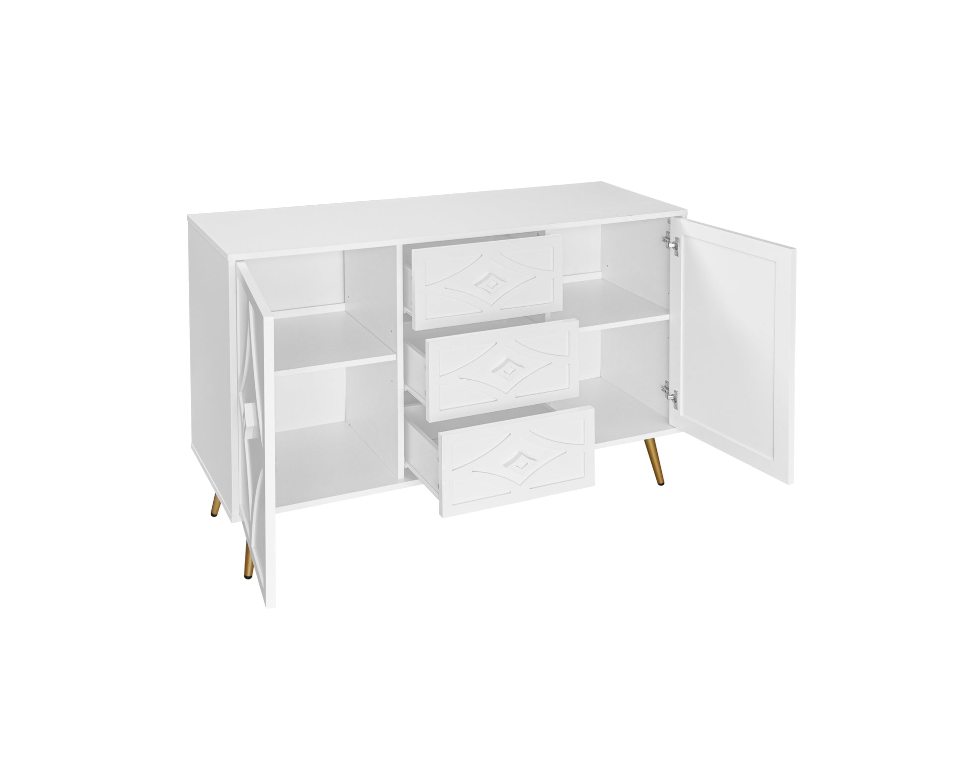 2 Door 3 Drawer Storage Cabinet Buffet Cabinet ,Sideboard With Adjustable Shelf,47.24" Kitchen Cabinet With 3 Drawer ,Storage Cabinet For Living Room Kitchen Dining Room Entrance White Particle Board Mdf